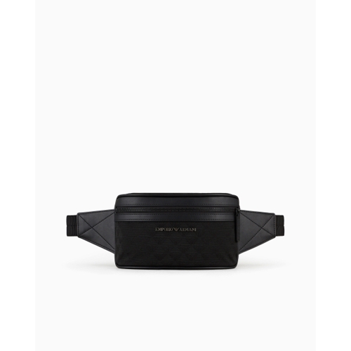 Nylon belt bag with all-over jacquard eagle - EMPORIO ARMANI - Black