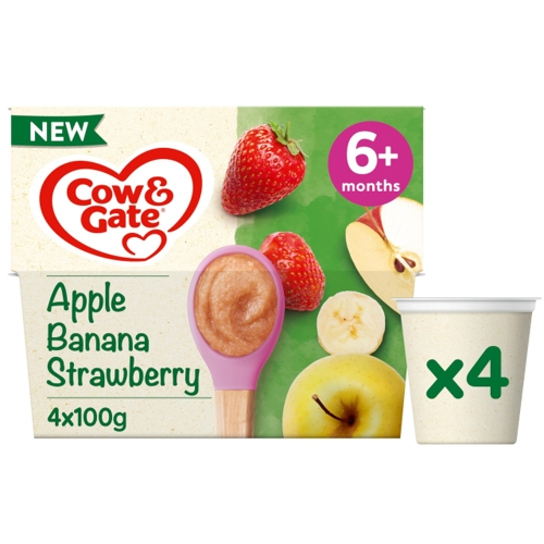Cow & Gate Baby Food Fruit Pot - Apple Strawberry & Banana - 6+ Months, 4 x 100g