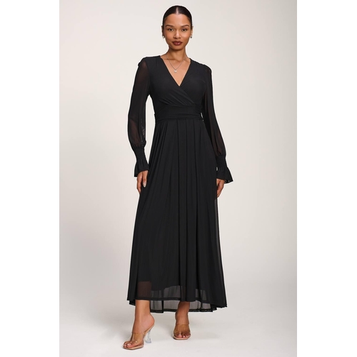 Jolie Moi Long Sleeve Mesh Maxi Dress - Black - 16
