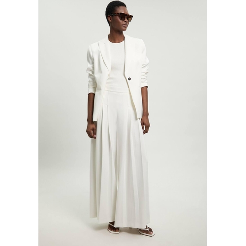 Karen Millen Tailored Structured Crepe Pleated Wide Leg Trousers - White - Size 10