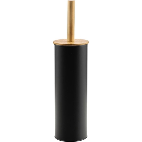 Bamboo Lid Toilet Brush Holder - Black