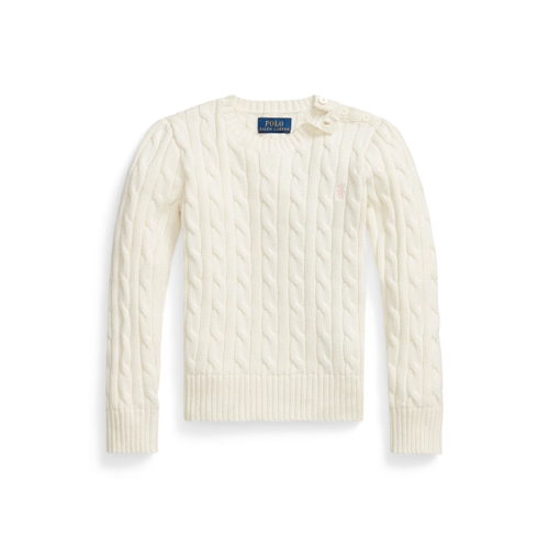 Polo Ralph Lauren Kids' Cable Knit Jumper - White/Pink
