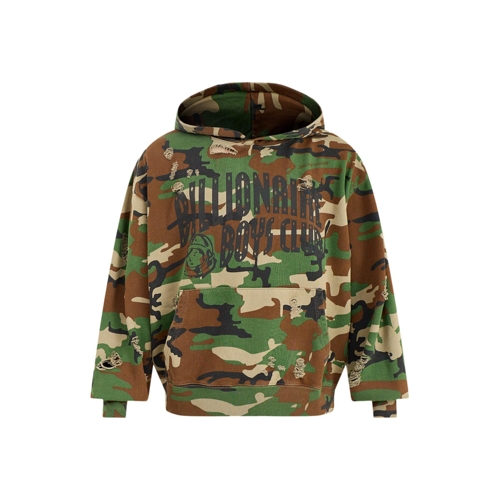Billionaire Boys Club Distressed Camo Oversized Popover Hood - Green - Camouflage - Oversized - L