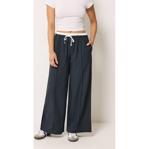 PixieGirl Petite Contrast Pintuck Wide Leg Trousers - Blue - 16