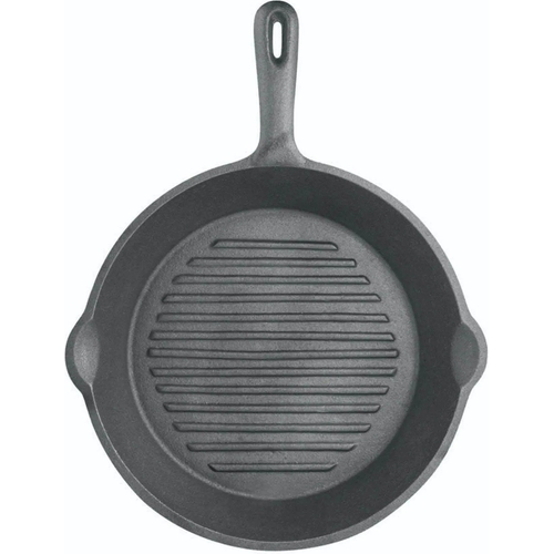 Deluxe Cast Iron Round Grill Pan - 24cm - Black