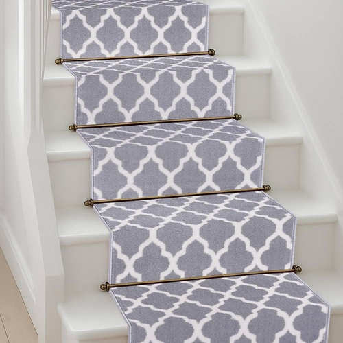 Bravich Geometric Hallway Runner Rug - Grey - 60cm X 450cm