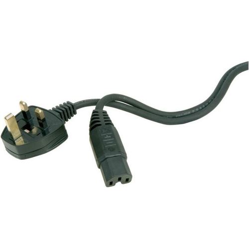 Power Cable UK Mains Plug to IEC C15 - 1M - Black
