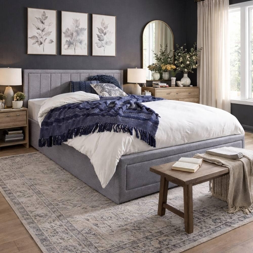 Aspire Camden Grey Linen Ottoman Storage Bed Frame - Grey