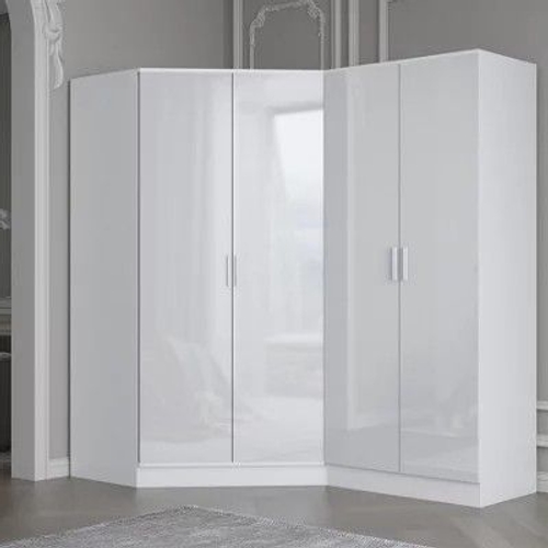 REFLECT Bedroom Furniture Set - 2 Door Corner Wardrobe + 2 Door Plain Wardrobe - White