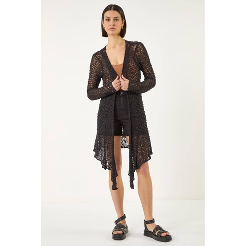 Popcorn Knit Longline Cardigan - Roman - Black - S