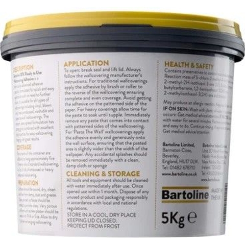 Bartoline 1876 Ready Mixed Light Wallcovering Adhesive - Vinyl - 5kg