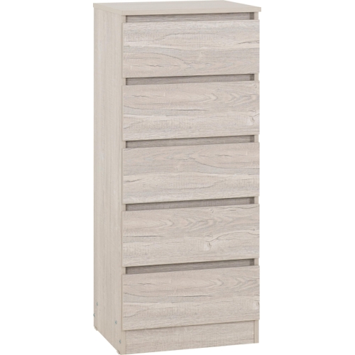 Seconique Malvern 5 Drawer Narrow Chest - Urban Snow