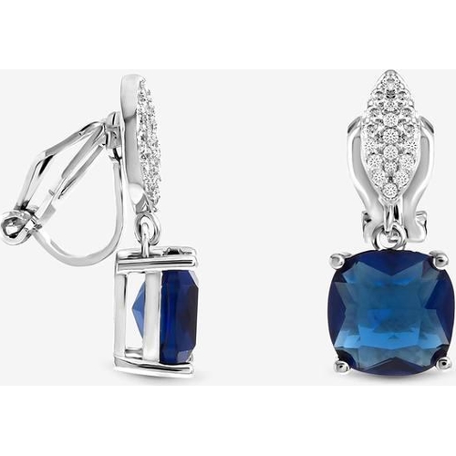 Jon Richard Rhodium Plated Cubic Zirconia Sapphire Clip Earrings - Silver