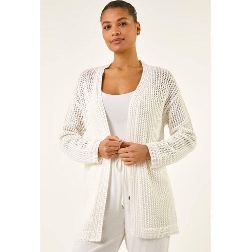 Roman Stitch Knit Cardigan - White - Size: 18