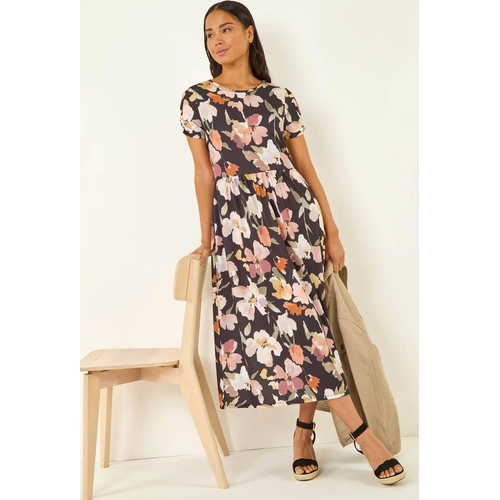 Roman Floral Pocket Midi Dress - Multicolor - Size: 14