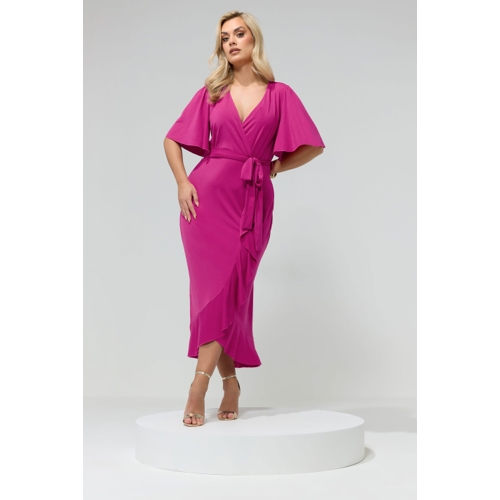 Yours London Plus Size Pink Short Sleeve Ruffle Wrap Maxi Dress - Size 14
