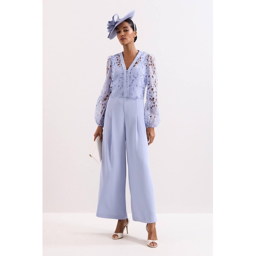 Phase Eight Winona Lace Jumpsuit - Pale Blue - Size: 24