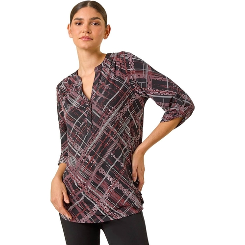 Roman Textured Linear Print Stretch Top - Striped - 14