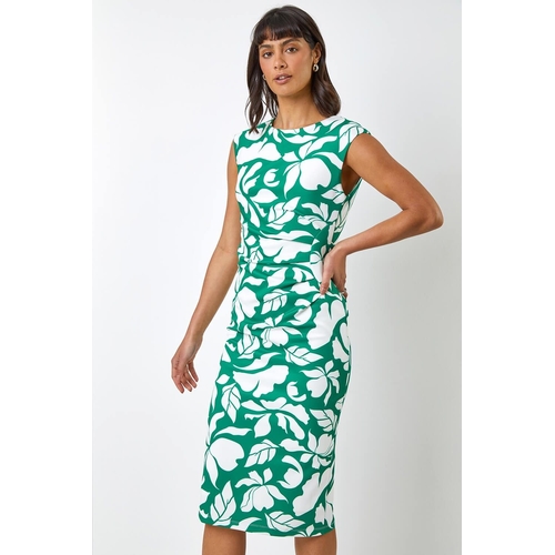 Leaf Print Luxe Stretch Shift Dress - Roman - Green - Floral - 14