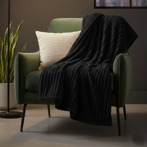 Snug City Chunky Ribbed Mink Throw - Black - 200 cm x 240 cm