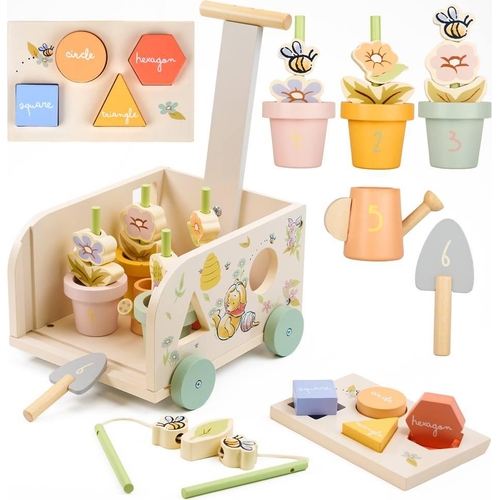 Disney Winnie the Pooh Wooden Garden Pull Along Toy - Shape Sorting