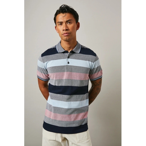 Maine Barbados Stripe Polo Shirt - Rose - Striped