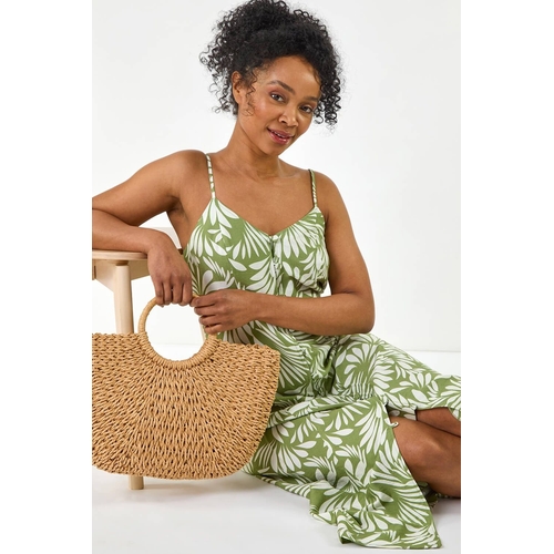Printed Button Through Dress - Green - UK 16